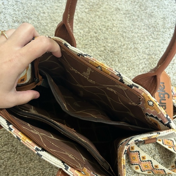 Wrangler Aztec Tote Bag Women's Boho Shoulder Purse Western Handbag Brown Canvas - Picture 11 of 13